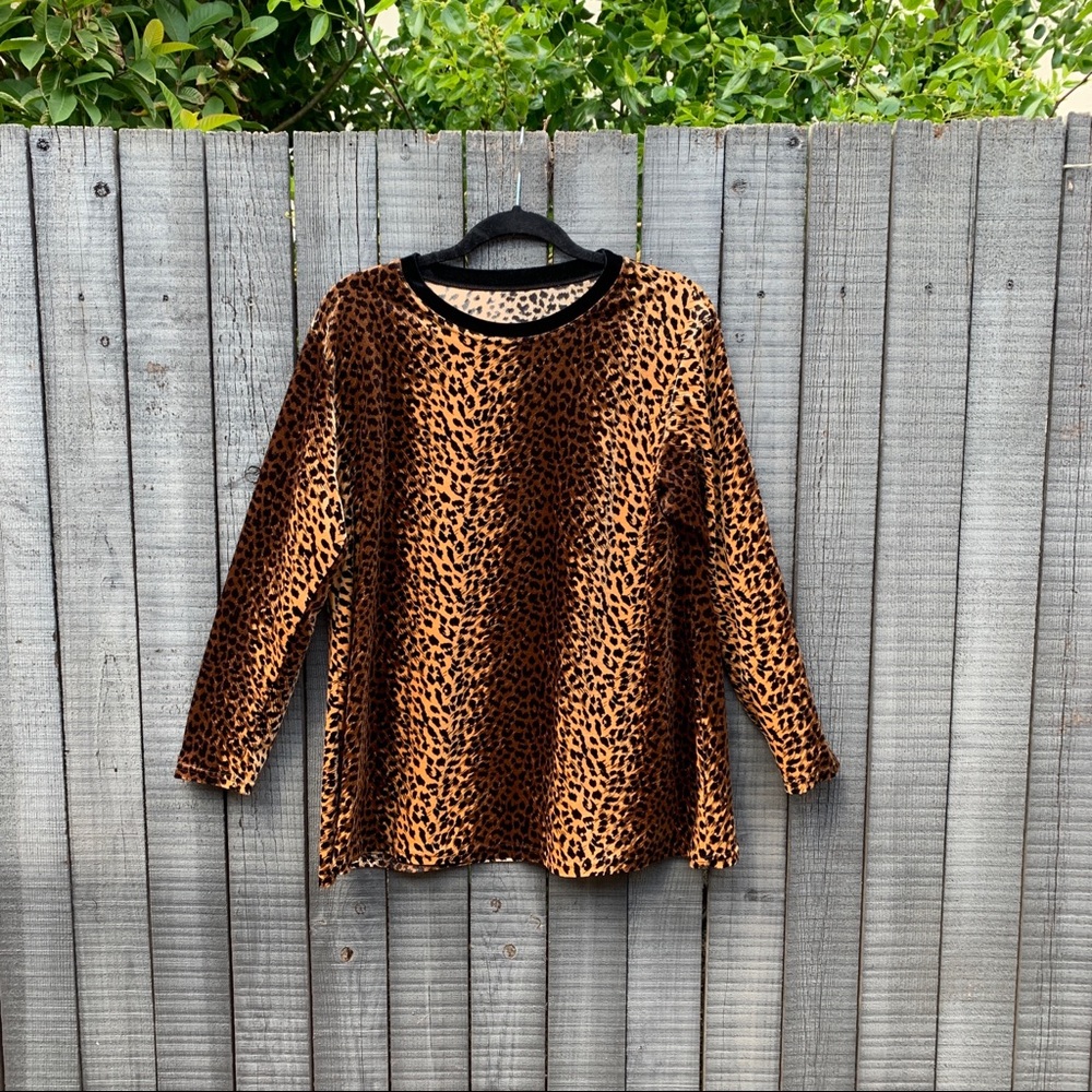 Vintage Crushed Velvet Cheetah Long Sleeve Sz Large